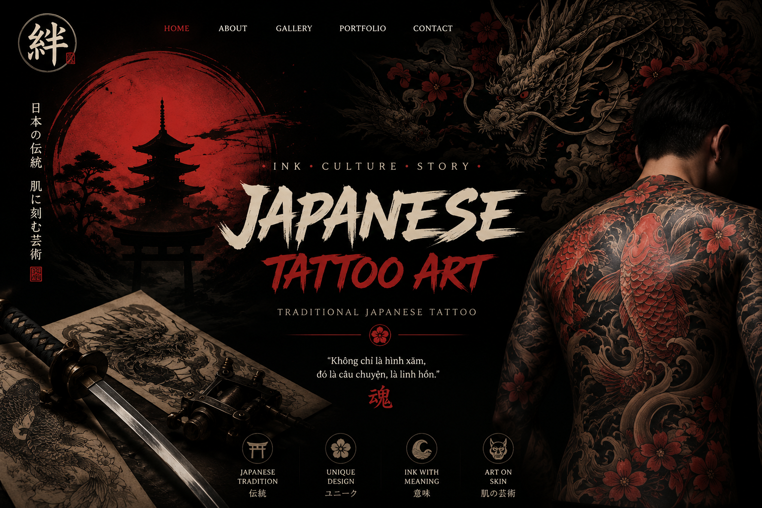 Nghệ thuật tattoo Nhật Bản với motif rồng và hoa anh đào